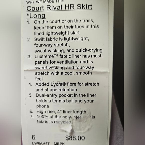 Lululemon Court Rival HR Skirt*Long - Picture 6 of 11